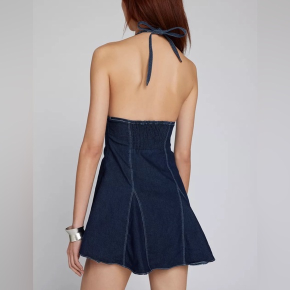 Denim Halter Mini Dress - Picture 2 of 6